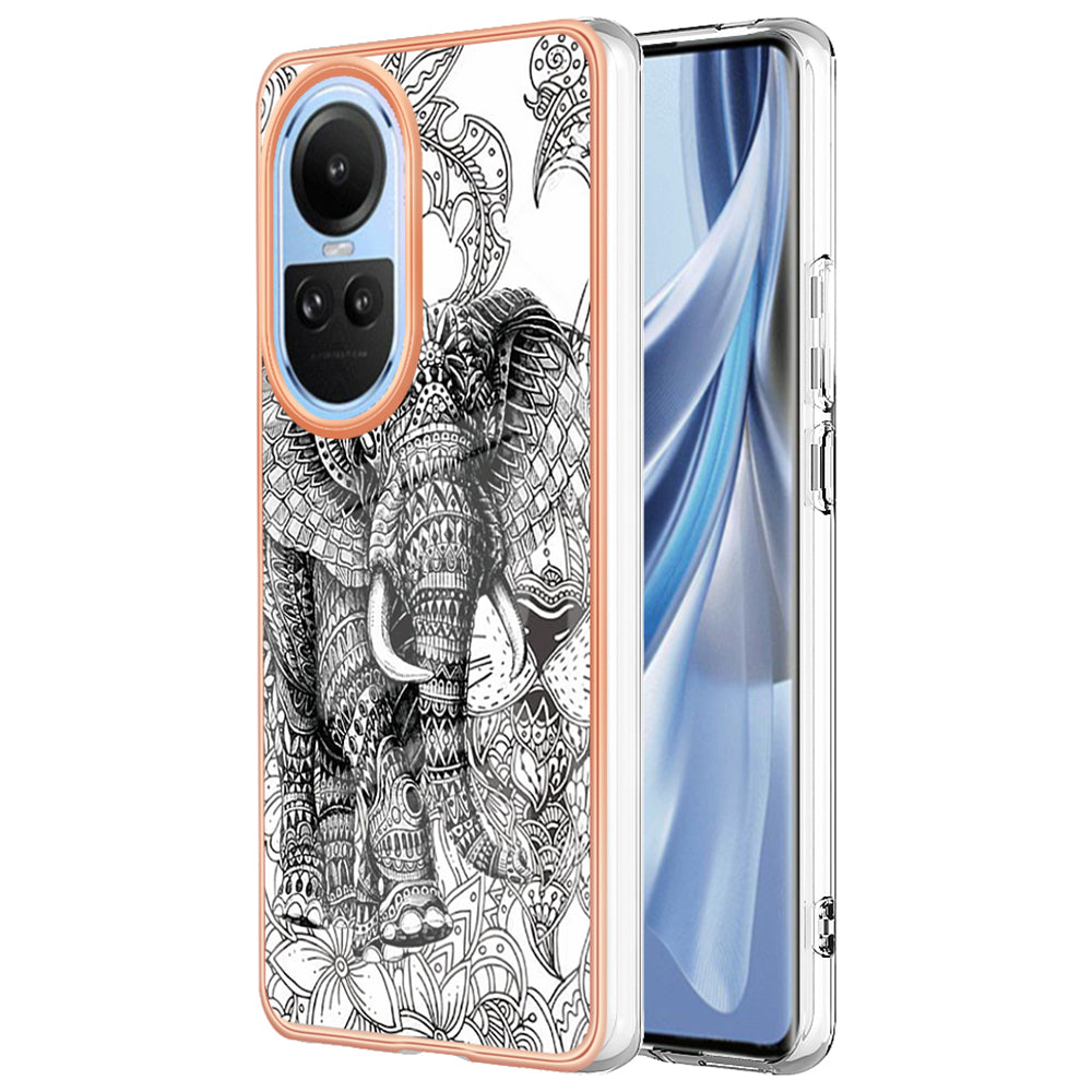 YB IMD Series-19 Style D Electroplating Cover for Oppo Reno10 5G (Global) IMD Pattern 2.0mm TPU Phone Case