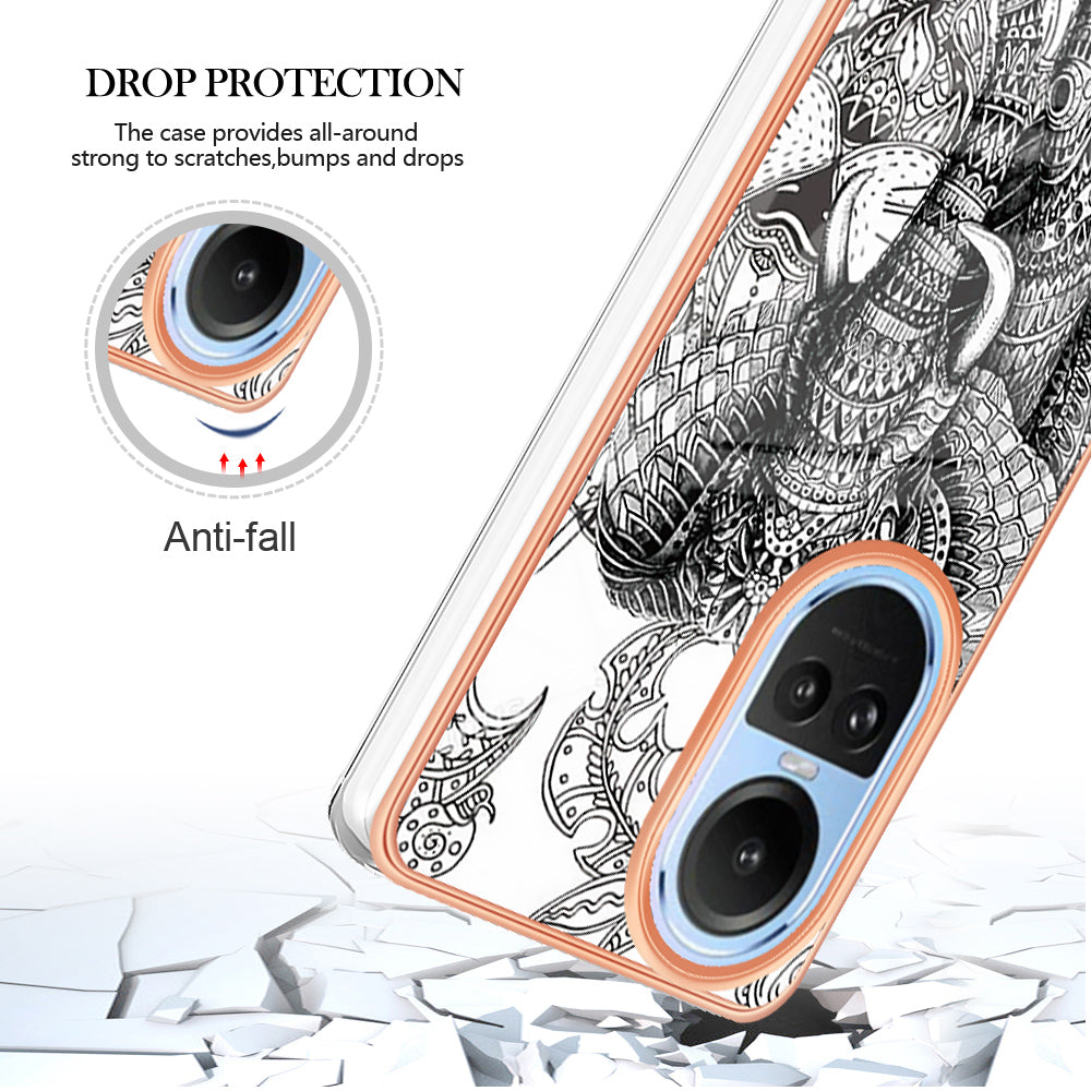 YB IMD Series-19 Style D Electroplating Cover for Oppo Reno10 5G (Global) IMD Pattern 2.0mm TPU Phone Case
