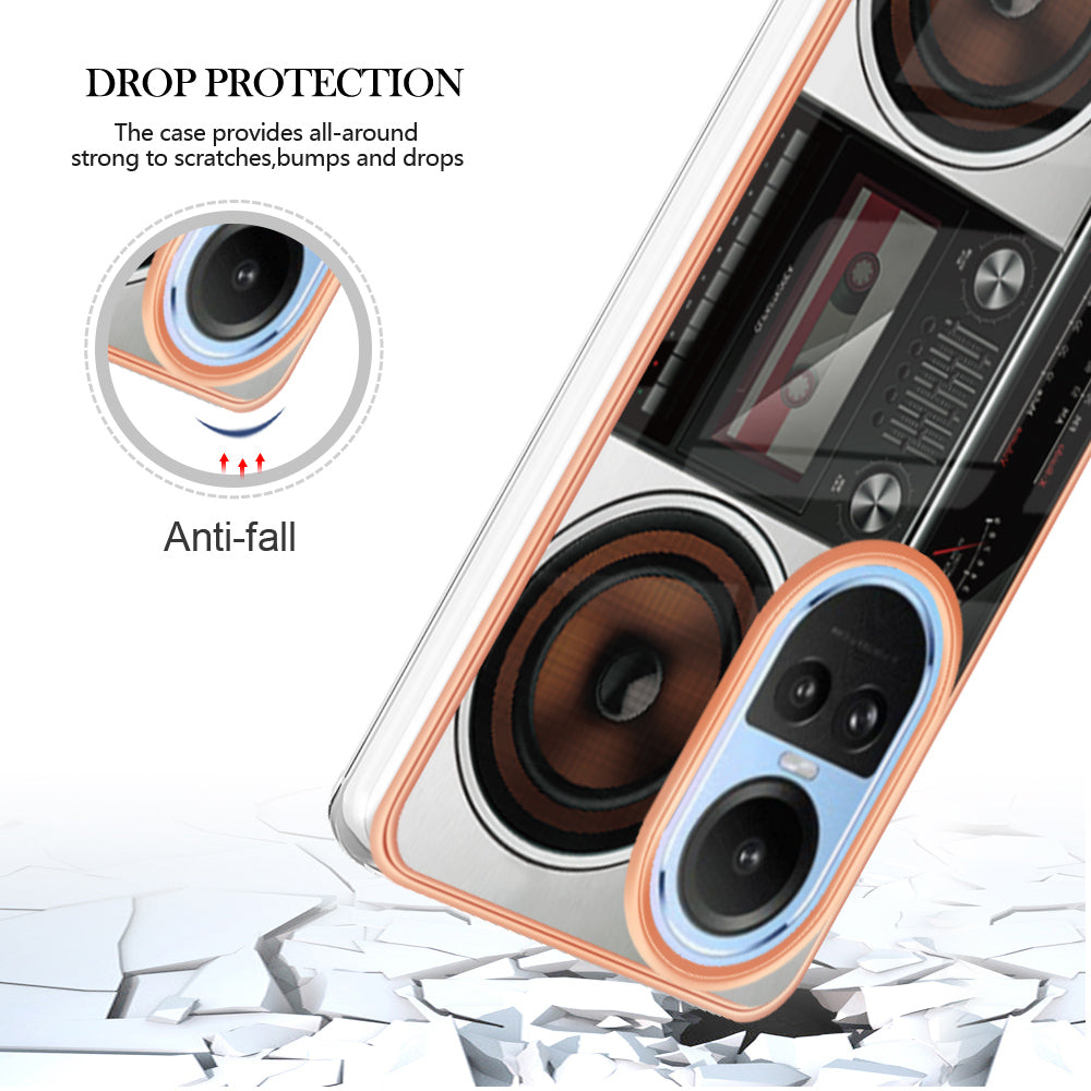YB IMD Series-19 Style D Electroplating Cover for Oppo Reno10 5G (Global) IMD Pattern 2.0mm TPU Phone Case