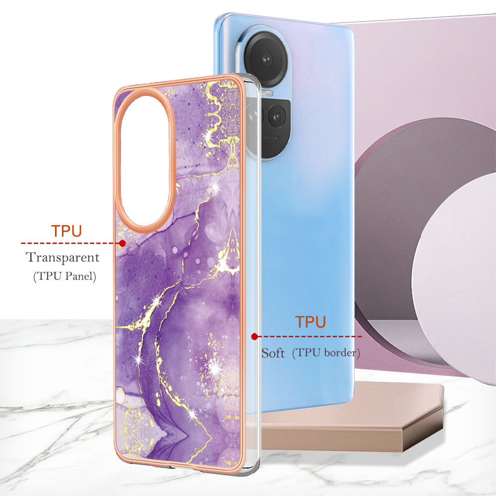 YB IMD Series-2 for Oppo Reno10 5G (Global) Electroplated TPU Case Marble Pattern IMD Protective Phone Cover