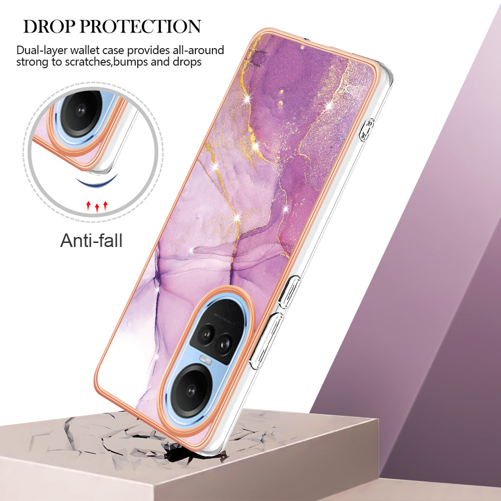 YB IMD Series-2 for Oppo Reno10 5G (Global) Electroplated TPU Case Marble Pattern IMD Protective Phone Cover