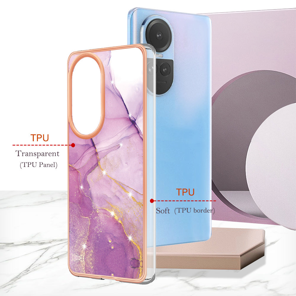 YB IMD Series-2 for Oppo Reno10 5G (Global) Electroplated TPU Case Marble Pattern IMD Protective Phone Cover