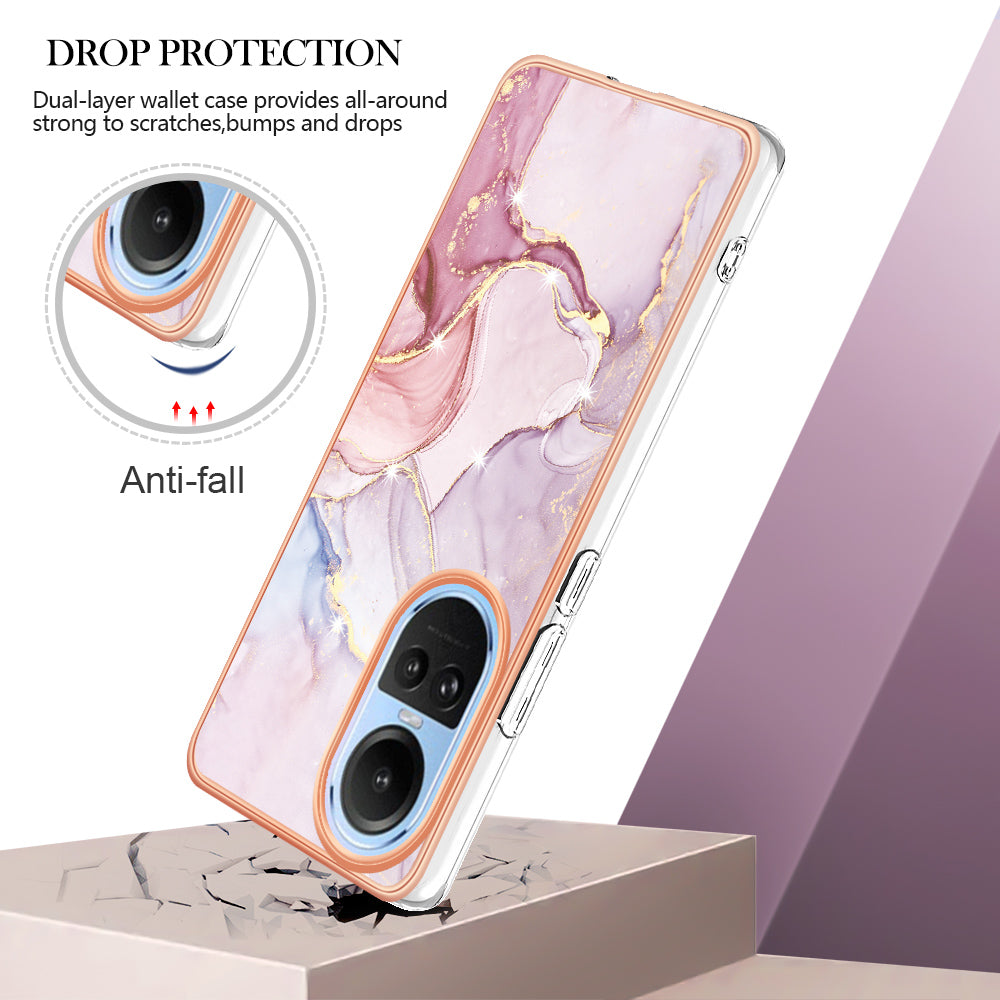 YB IMD Series-2 for Oppo Reno10 5G (Global) Electroplated TPU Case Marble Pattern IMD Protective Phone Cover
