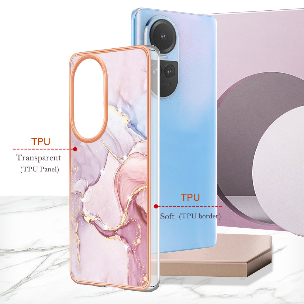 YB IMD Series-2 for Oppo Reno10 5G (Global) Electroplated TPU Case Marble Pattern IMD Protective Phone Cover