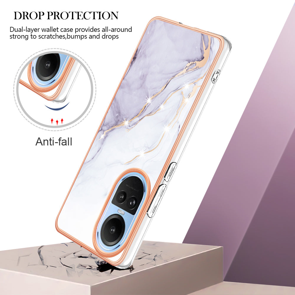 YB IMD Series-2 for Oppo Reno10 5G (Global) Electroplated TPU Case Marble Pattern IMD Protective Phone Cover