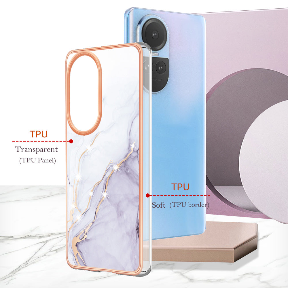 YB IMD Series-2 for Oppo Reno10 5G (Global) Electroplated TPU Case Marble Pattern IMD Protective Phone Cover