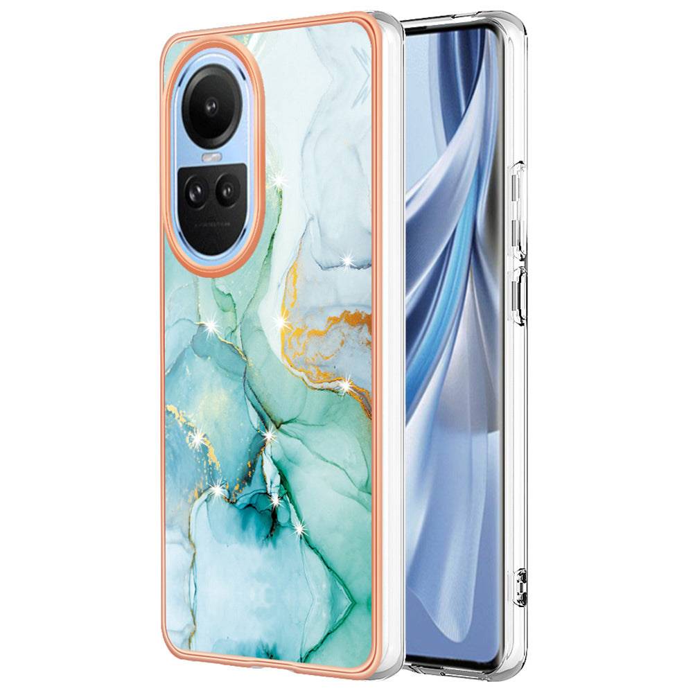 YB IMD Series-2 for Oppo Reno10 5G (Global) Electroplated TPU Case Marble Pattern IMD Protective Phone Cover