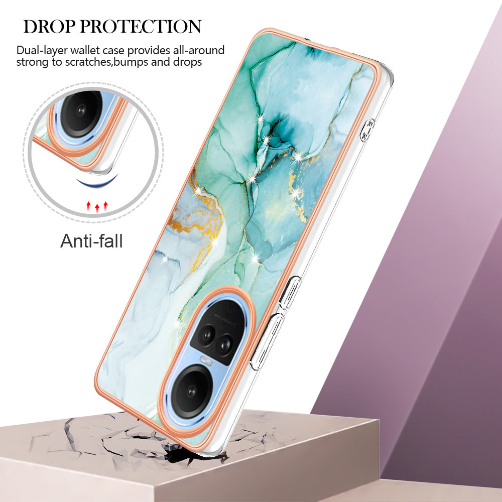 YB IMD Series-2 for Oppo Reno10 5G (Global) Electroplated TPU Case Marble Pattern IMD Protective Phone Cover