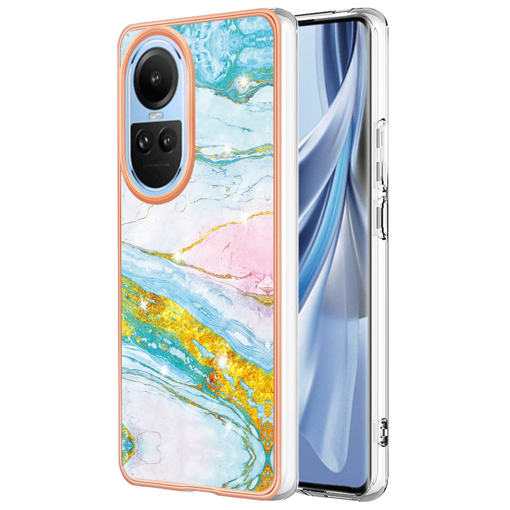 YB IMD Series-2 for Oppo Reno10 5G (Global) Electroplated TPU Case Marble Pattern IMD Protective Phone Cover