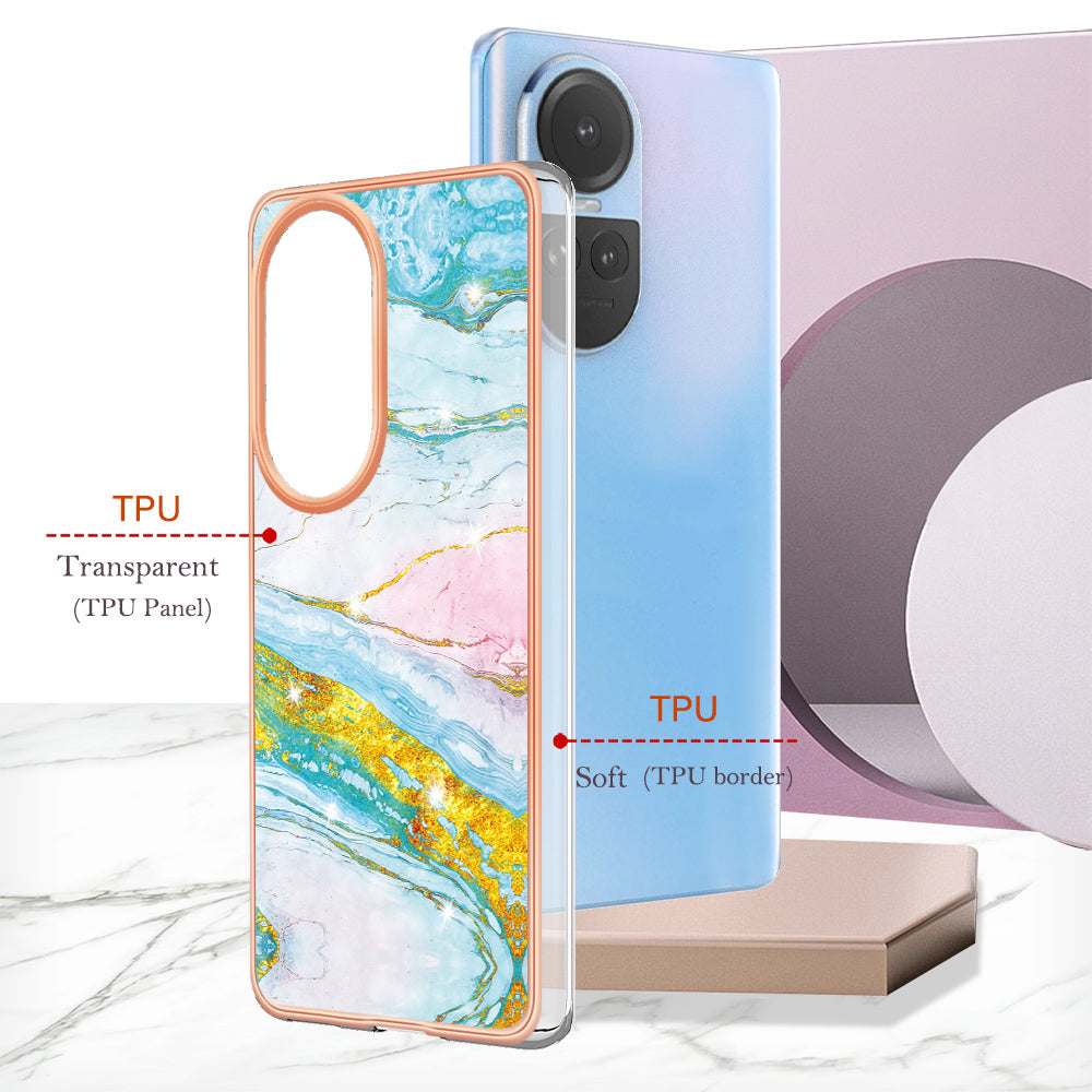 YB IMD Series-2 for Oppo Reno10 5G (Global) Electroplated TPU Case Marble Pattern IMD Protective Phone Cover