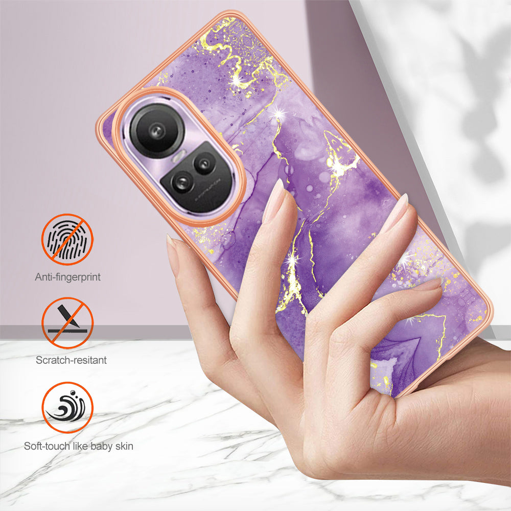 YB IMD Series-2 for Oppo Reno10 Pro 5G (Global) Marble Pattern Phone Case Electroplating Soft TPU IMD Cover