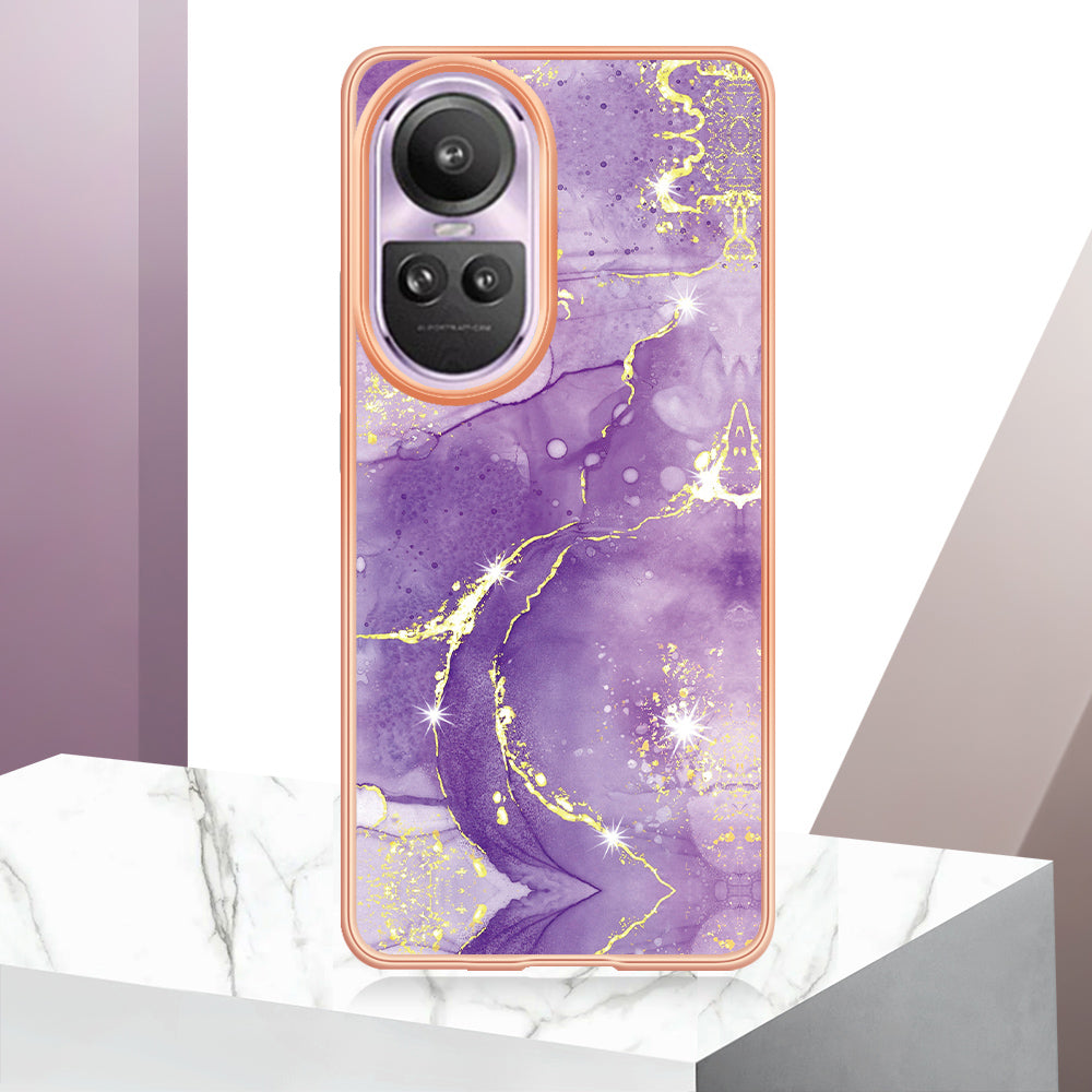 YB IMD Series-2 for Oppo Reno10 Pro 5G (Global) Marble Pattern Phone Case Electroplating Soft TPU IMD Cover