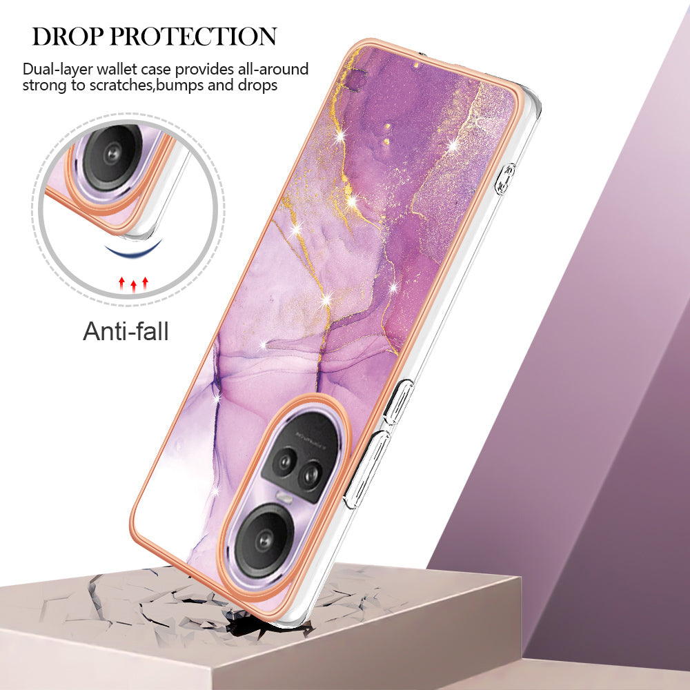 YB IMD Series-2 for Oppo Reno10 Pro 5G (Global) Marble Pattern Phone Case Electroplating Soft TPU IMD Cover