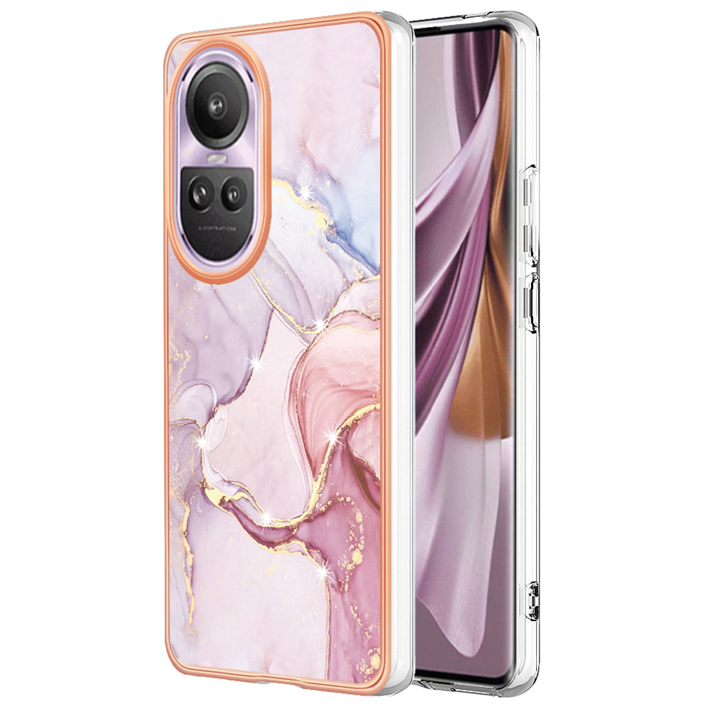 YB IMD Series-2 for Oppo Reno10 Pro 5G (Global) Marble Pattern Phone Case Electroplating Soft TPU IMD Cover