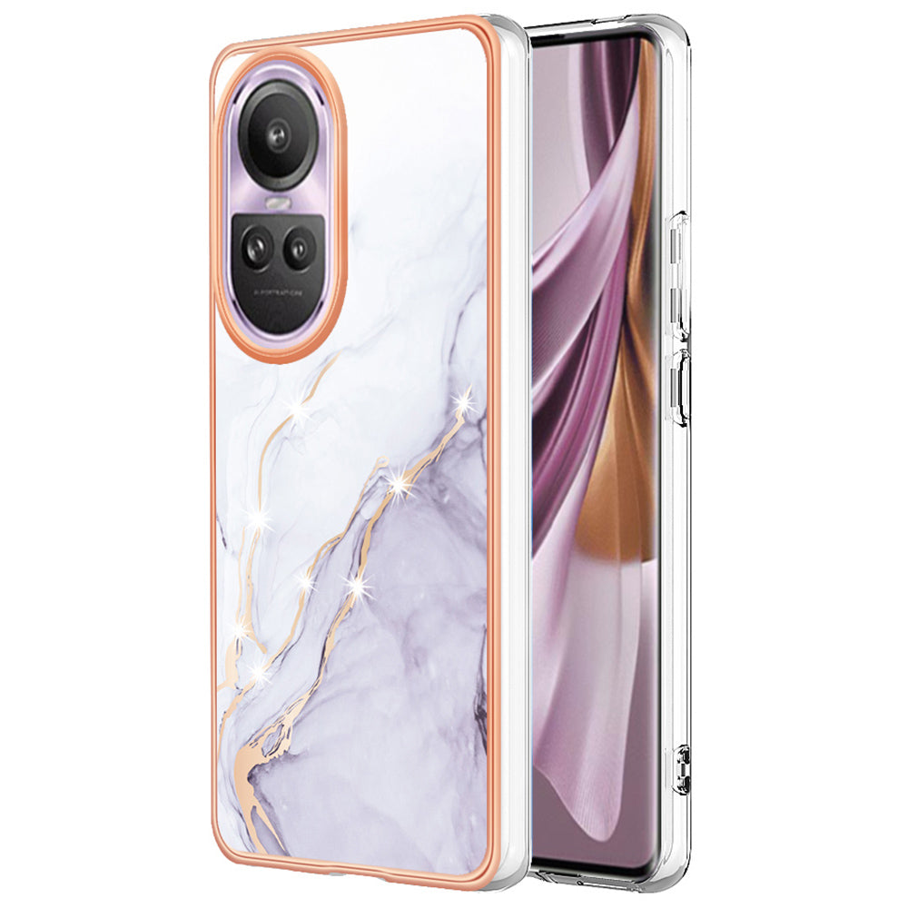 YB IMD Series-2 for Oppo Reno10 Pro 5G (Global) Marble Pattern Phone Case Electroplating Soft TPU IMD Cover