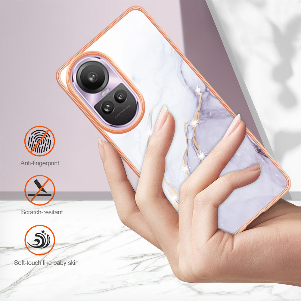 YB IMD Series-2 for Oppo Reno10 Pro 5G (Global) Marble Pattern Phone Case Electroplating Soft TPU IMD Cover