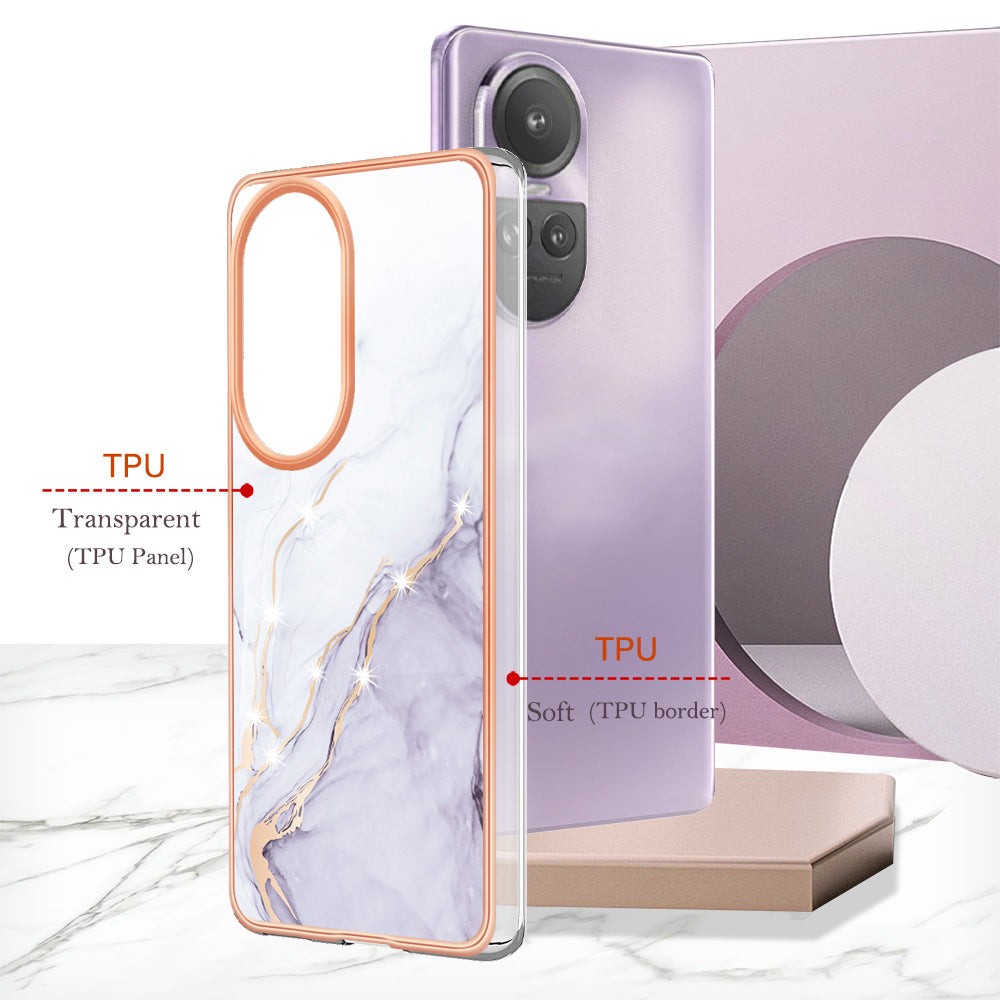 YB IMD Series-2 for Oppo Reno10 Pro 5G (Global) Marble Pattern Phone Case Electroplating Soft TPU IMD Cover