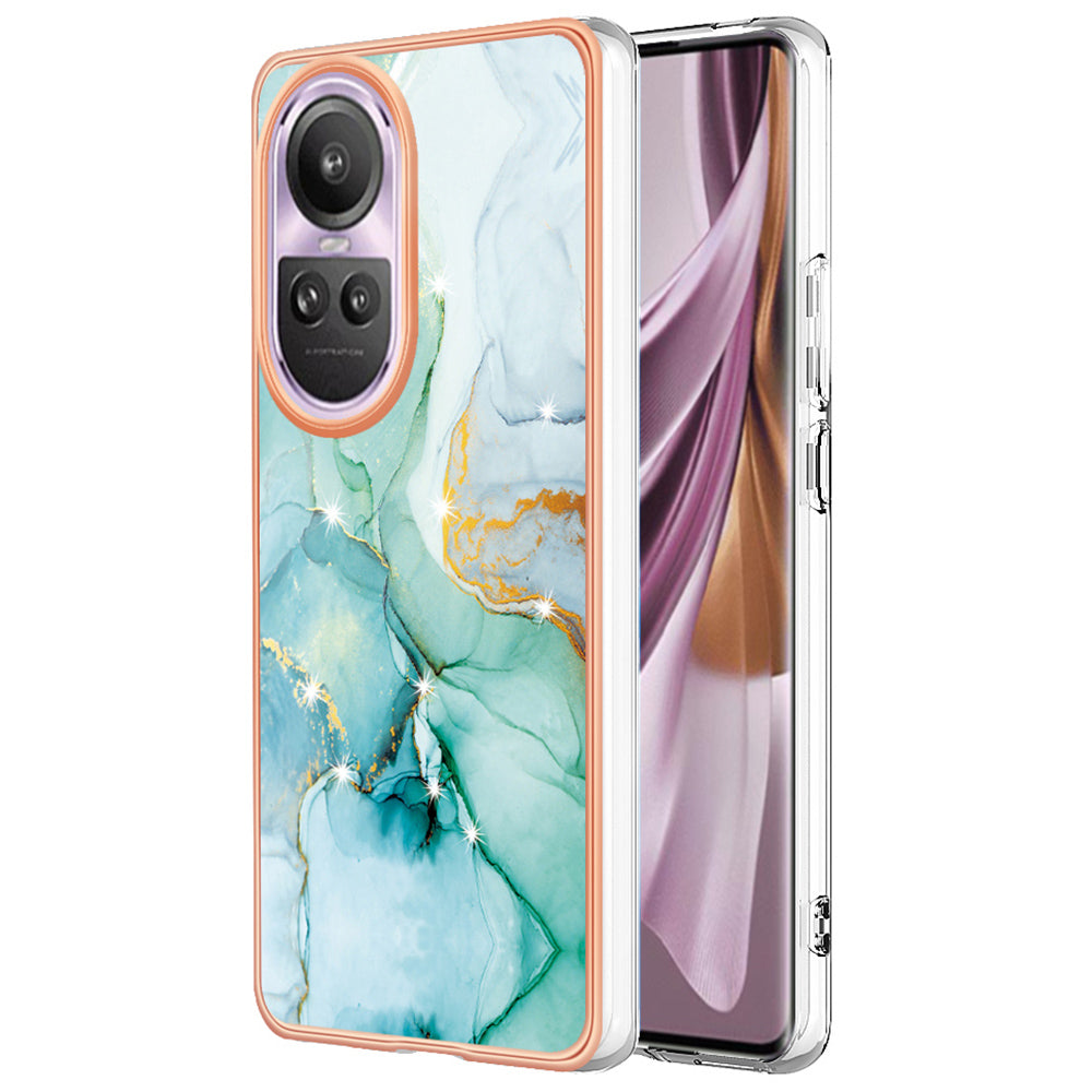 YB IMD Series-2 for Oppo Reno10 Pro 5G (Global) Marble Pattern Phone Case Electroplating Soft TPU IMD Cover