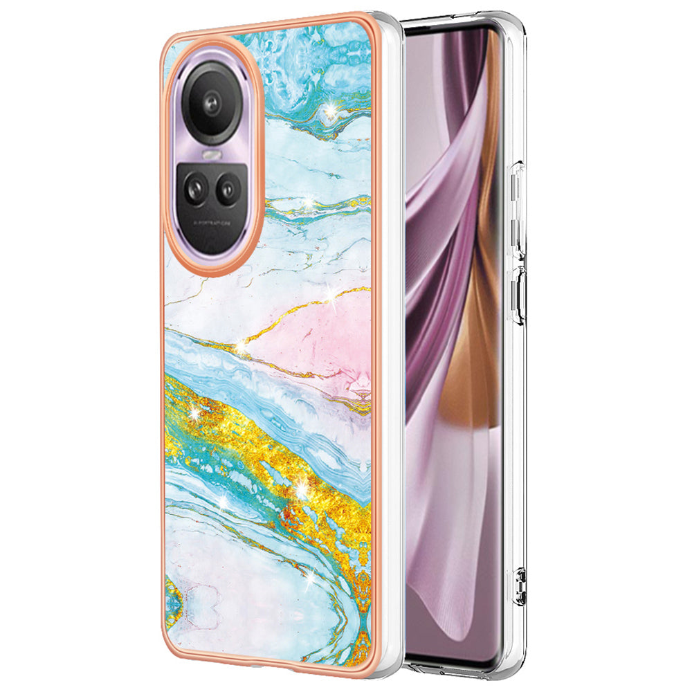 YB IMD Series-2 for Oppo Reno10 Pro 5G (Global) Marble Pattern Phone Case Electroplating Soft TPU IMD Cover