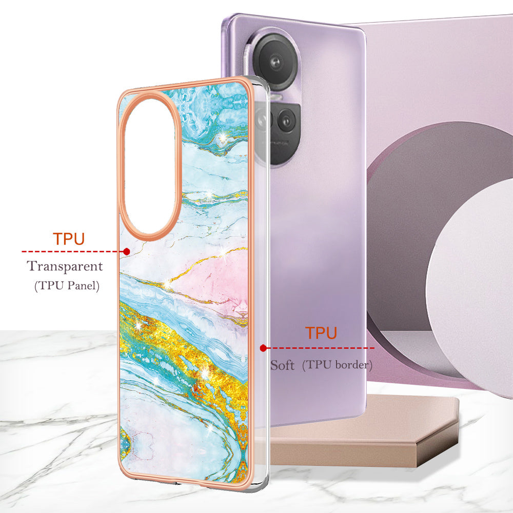 YB IMD Series-2 for Oppo Reno10 Pro 5G (Global) Marble Pattern Phone Case Electroplating Soft TPU IMD Cover