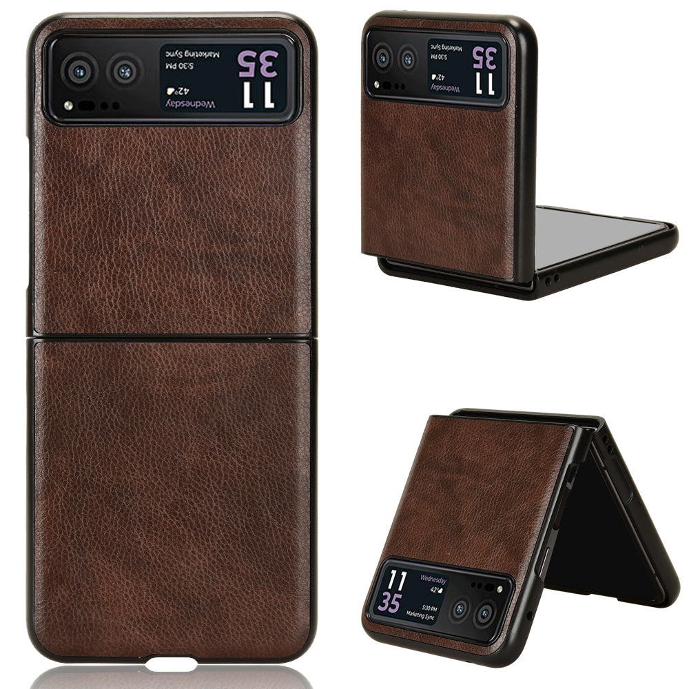 For Motorola Razr 40 5G Phone Back Case PU Leather Coated PC Litchi Texture Protection Phone Cover