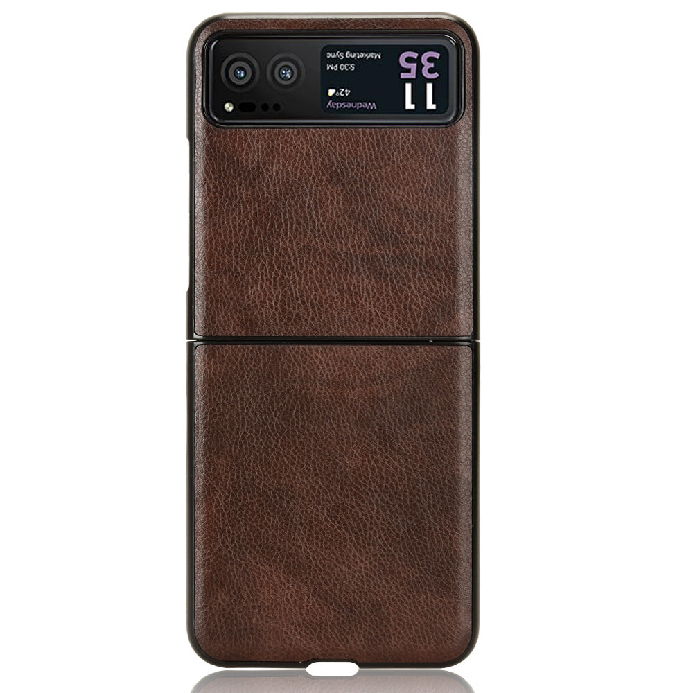 For Motorola Razr 40 5G Phone Back Case PU Leather Coated PC Litchi Texture Protection Phone Cover