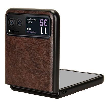 For Motorola Razr 40 5G Phone Back Case PU Leather Coated PC Litchi Texture Protection Phone Cover