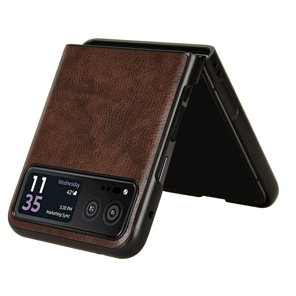For Motorola Razr 40 5G Phone Back Case PU Leather Coated PC Litchi Texture Protection Phone Cover