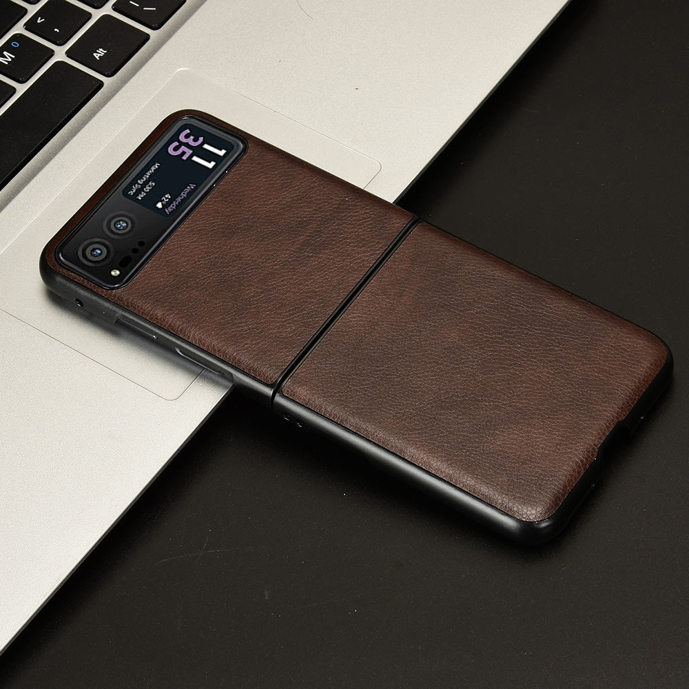 For Motorola Razr 40 5G Phone Back Case PU Leather Coated PC Litchi Texture Protection Phone Cover