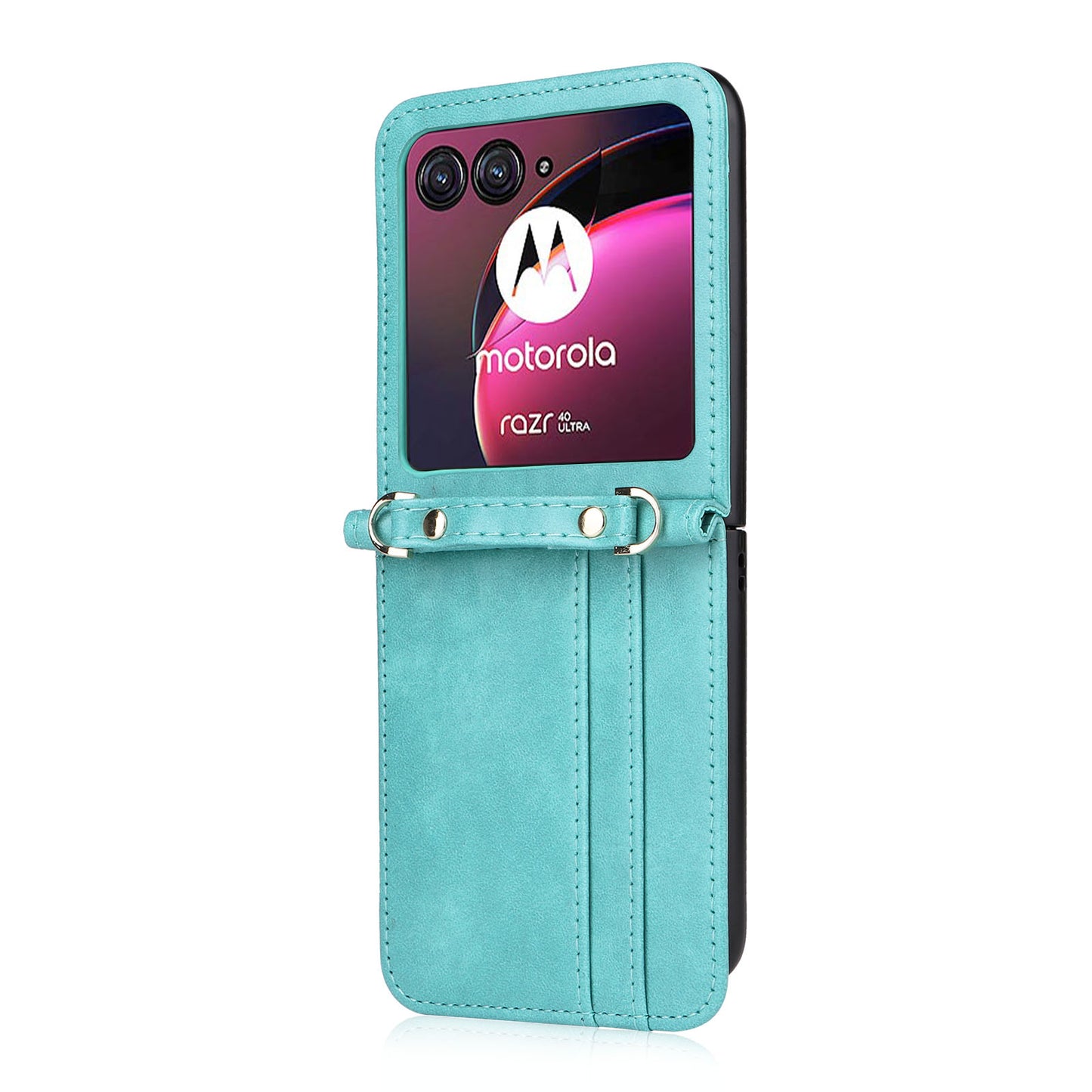 For Motorola Razr 40 Ultra 5G Hard PC + PU Leather Cover One-piece Design Card Slots Phone Case with Lanyard