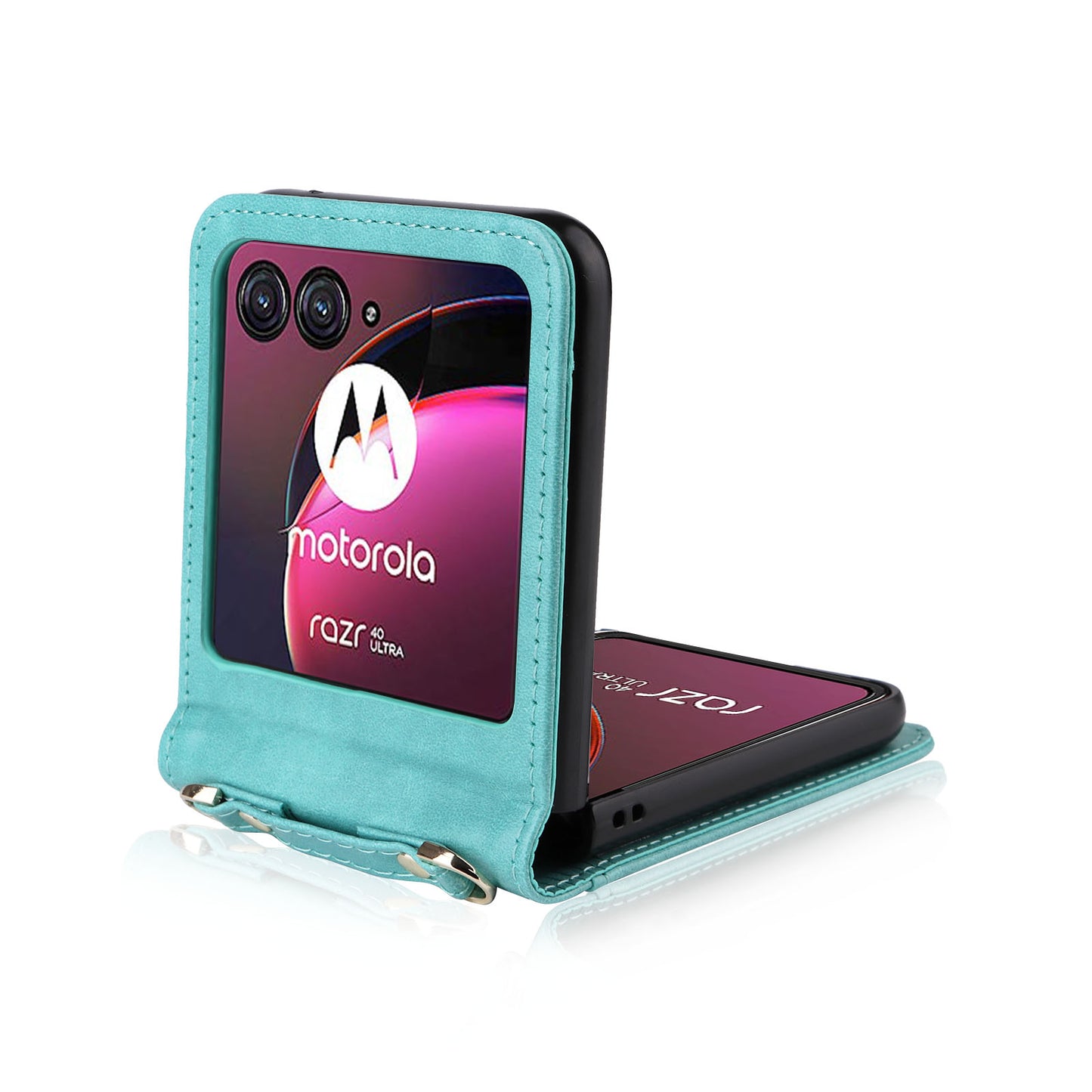 For Motorola Razr 40 Ultra 5G Hard PC + PU Leather Cover One-piece Design Card Slots Phone Case with Lanyard