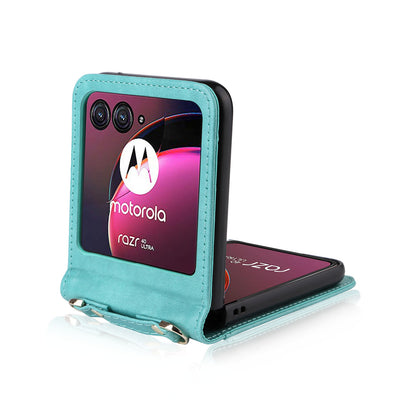 For Motorola Razr 40 Ultra 5G Hard PC + PU Leather Cover One-piece Design Card Slots Phone Case with Lanyard