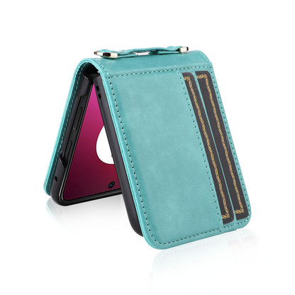 For Motorola Razr 40 Ultra 5G Hard PC + PU Leather Cover One-piece Design Card Slots Phone Case with Lanyard