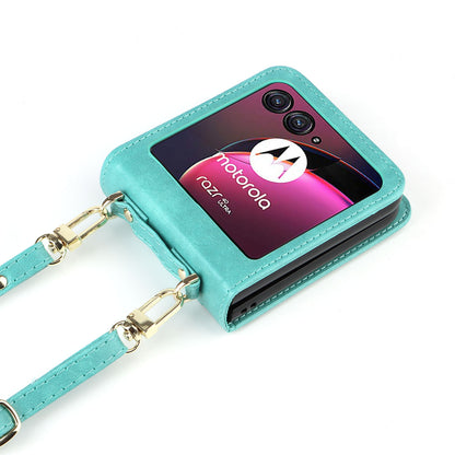 For Motorola Razr 40 Ultra 5G Hard PC + PU Leather Cover One-piece Design Card Slots Phone Case with Lanyard