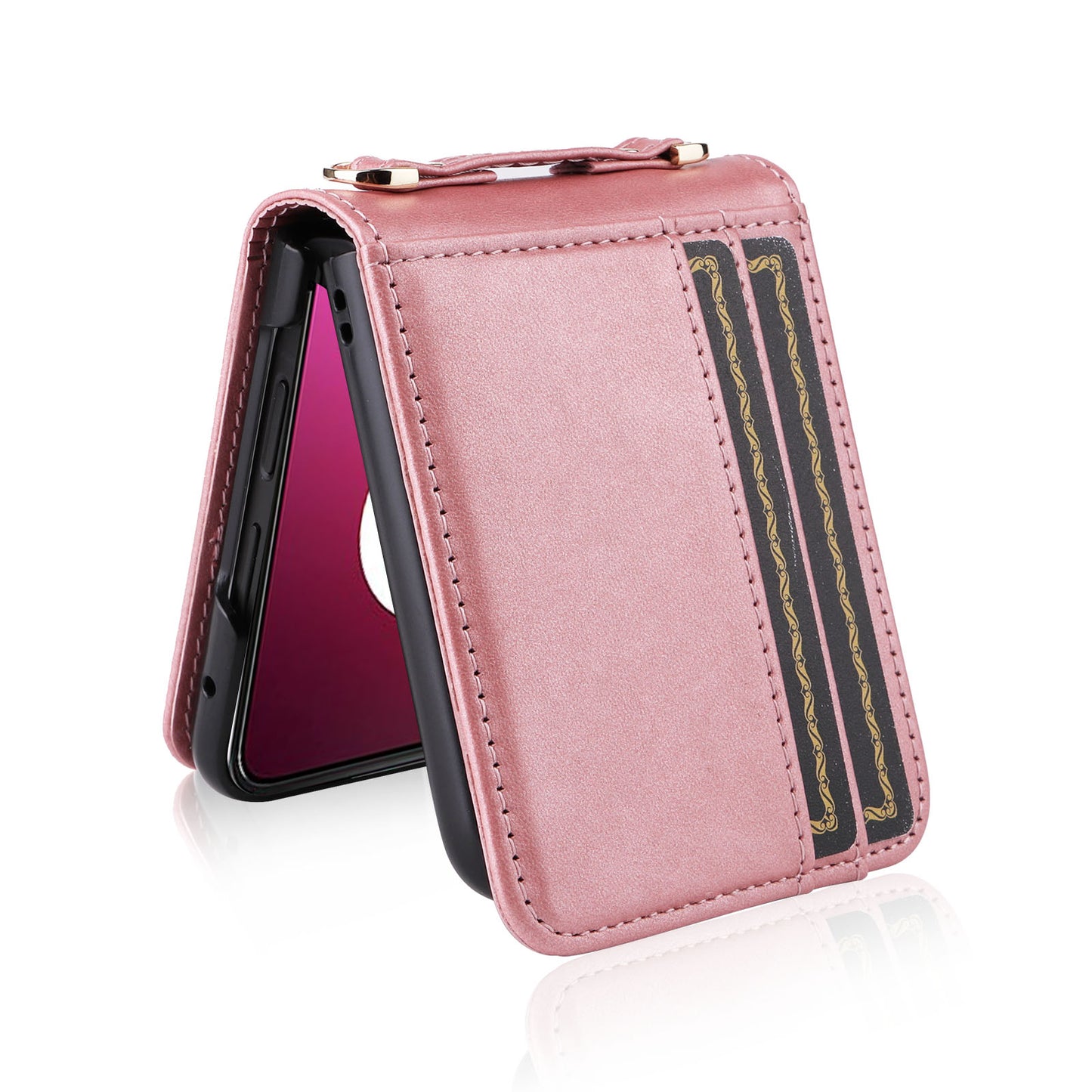 For Motorola Razr 40 Ultra 5G Hard PC + PU Leather Cover One-piece Design Card Slots Phone Case with Lanyard