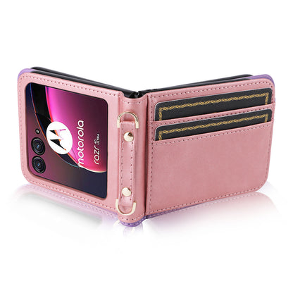 For Motorola Razr 40 Ultra 5G Hard PC + PU Leather Cover One-piece Design Card Slots Phone Case with Lanyard