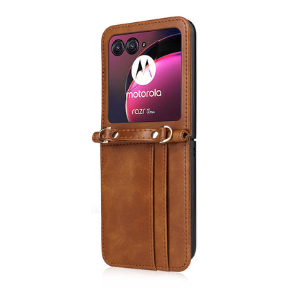 For Motorola Razr 40 Ultra 5G Hard PC + PU Leather Cover One-piece Design Card Slots Phone Case with Lanyard