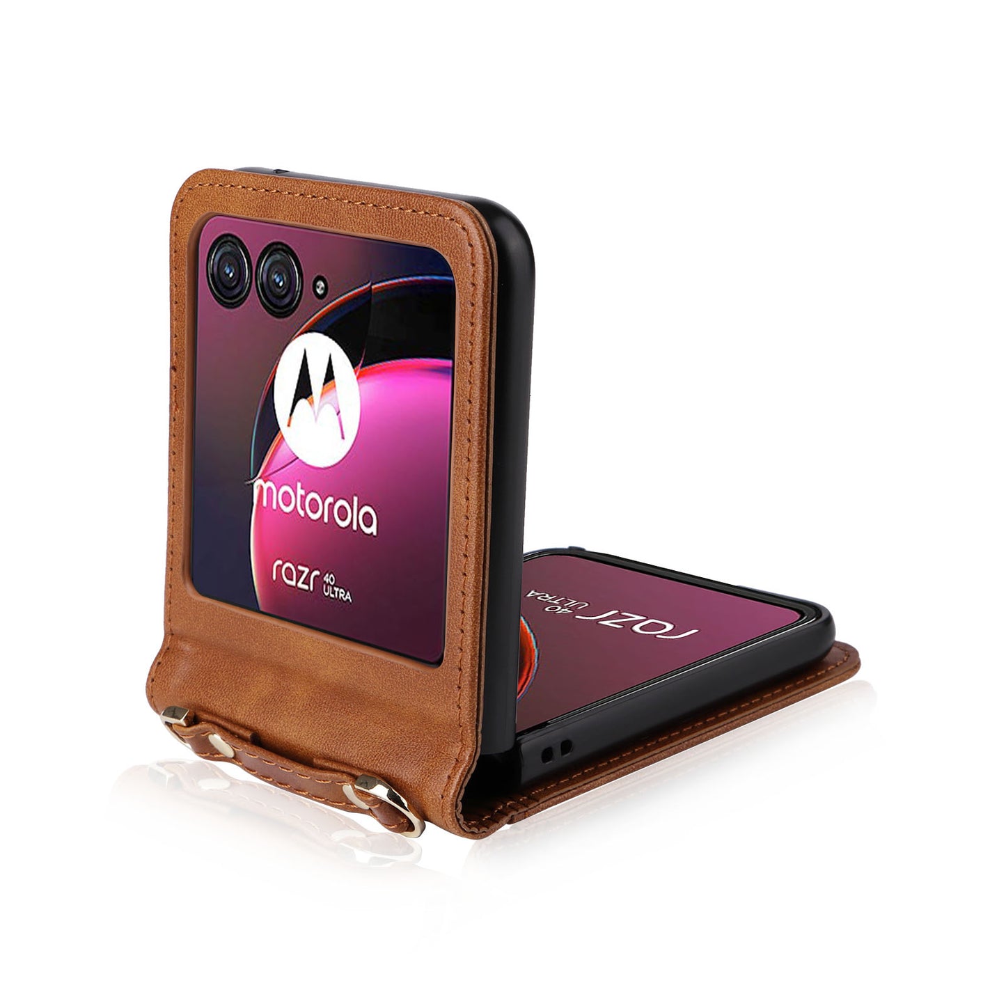For Motorola Razr 40 Ultra 5G Hard PC + PU Leather Cover One-piece Design Card Slots Phone Case with Lanyard