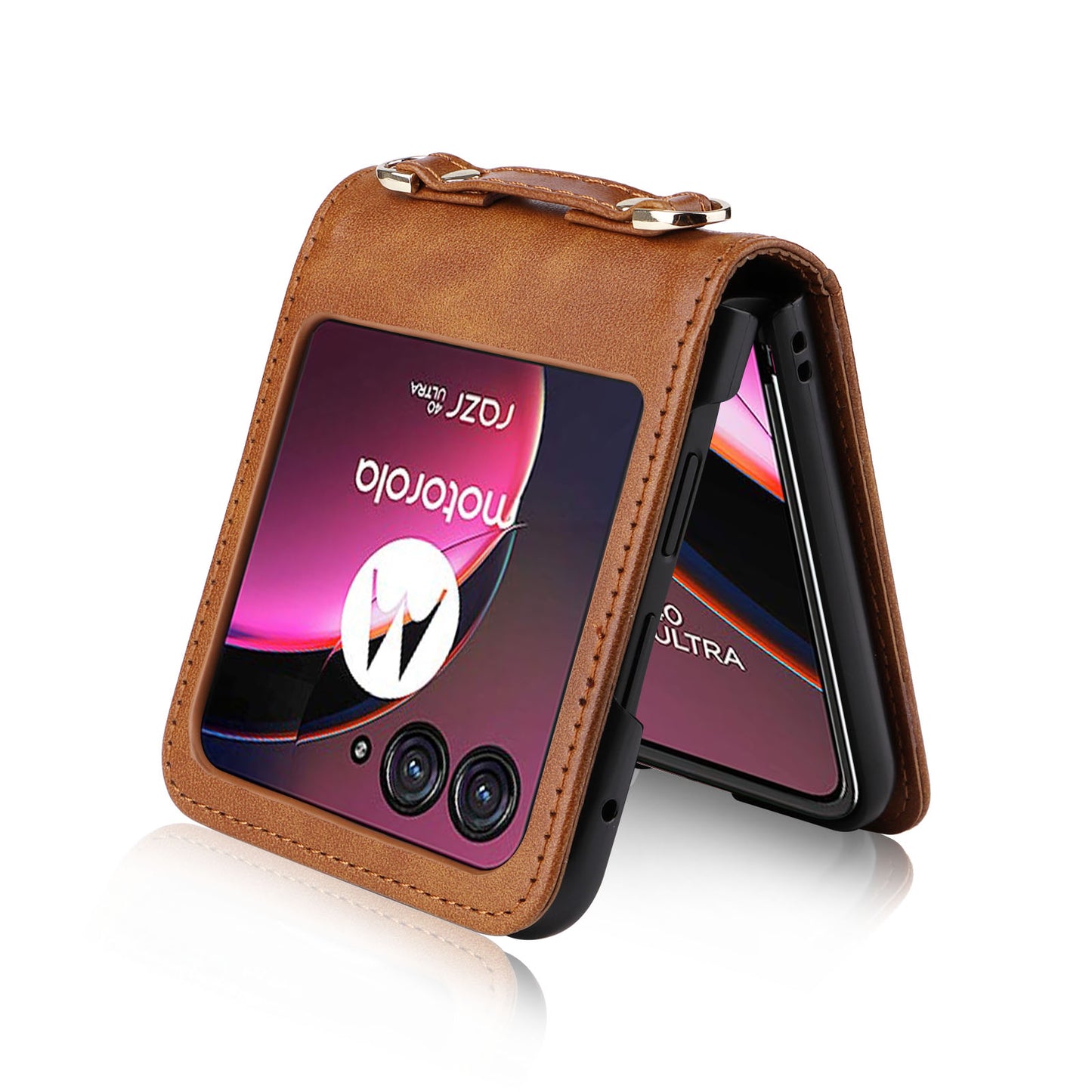 For Motorola Razr 40 Ultra 5G Hard PC + PU Leather Cover One-piece Design Card Slots Phone Case with Lanyard
