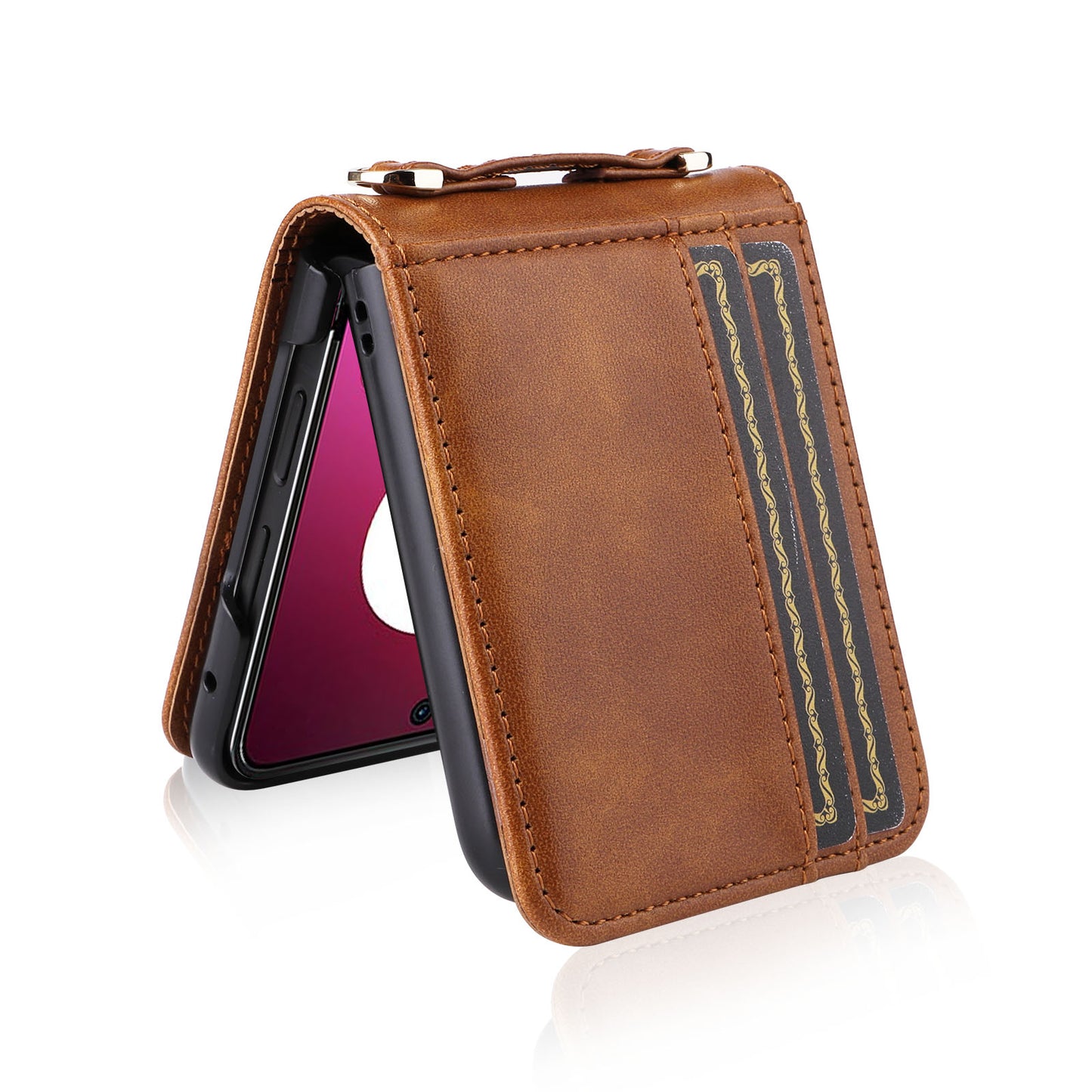 For Motorola Razr 40 Ultra 5G Hard PC + PU Leather Cover One-piece Design Card Slots Phone Case with Lanyard