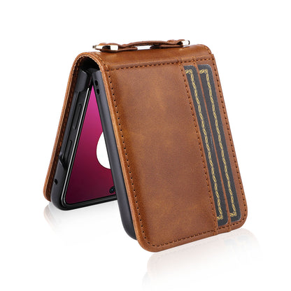 For Motorola Razr 40 Ultra 5G Hard PC + PU Leather Cover One-piece Design Card Slots Phone Case with Lanyard