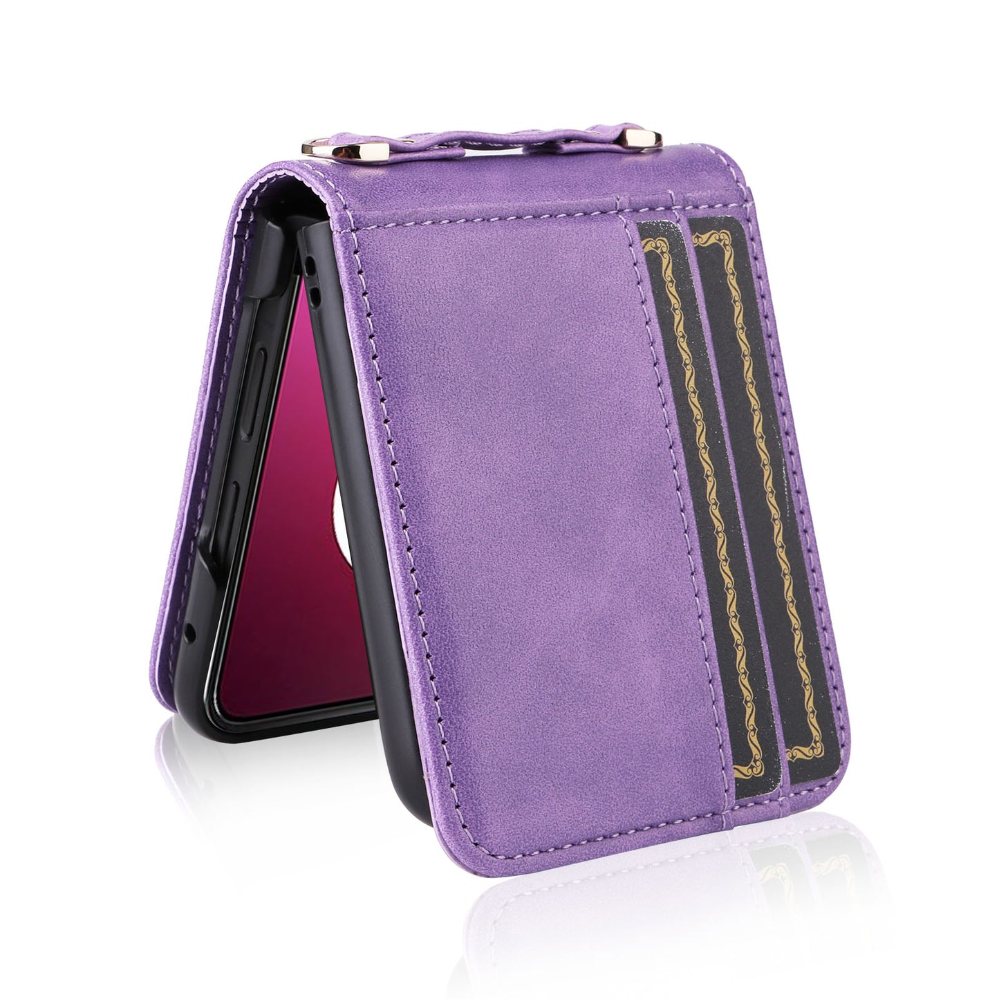 For Motorola Razr 40 Ultra 5G Hard PC + PU Leather Cover One-piece Design Card Slots Phone Case with Lanyard