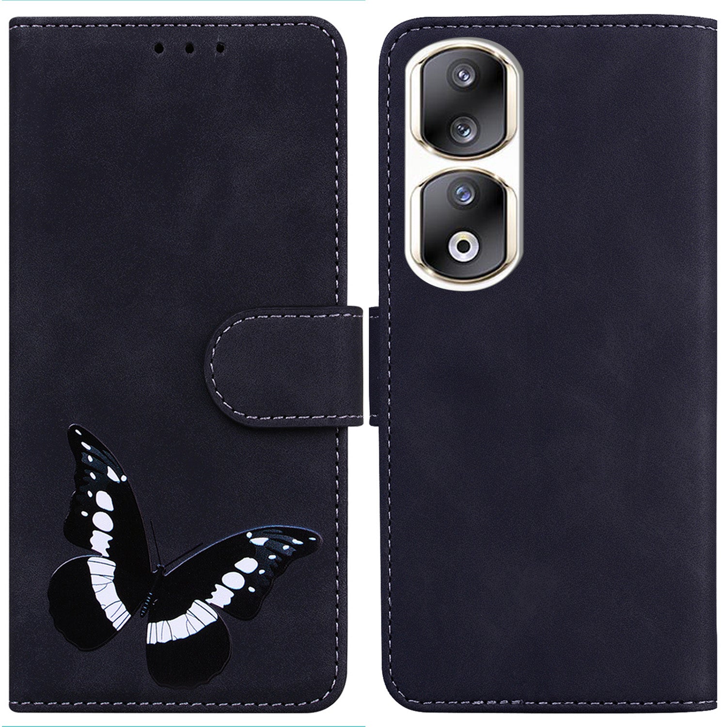 For Honor 90 Pro Anti-Scratch Wallet Phone Case Butterfly Printing Skin-Touch PU Leather Flip Cover