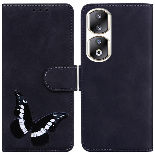 For Honor 90 Pro Anti-Scratch Wallet Phone Case Butterfly Printing Skin-Touch PU Leather Flip Cover