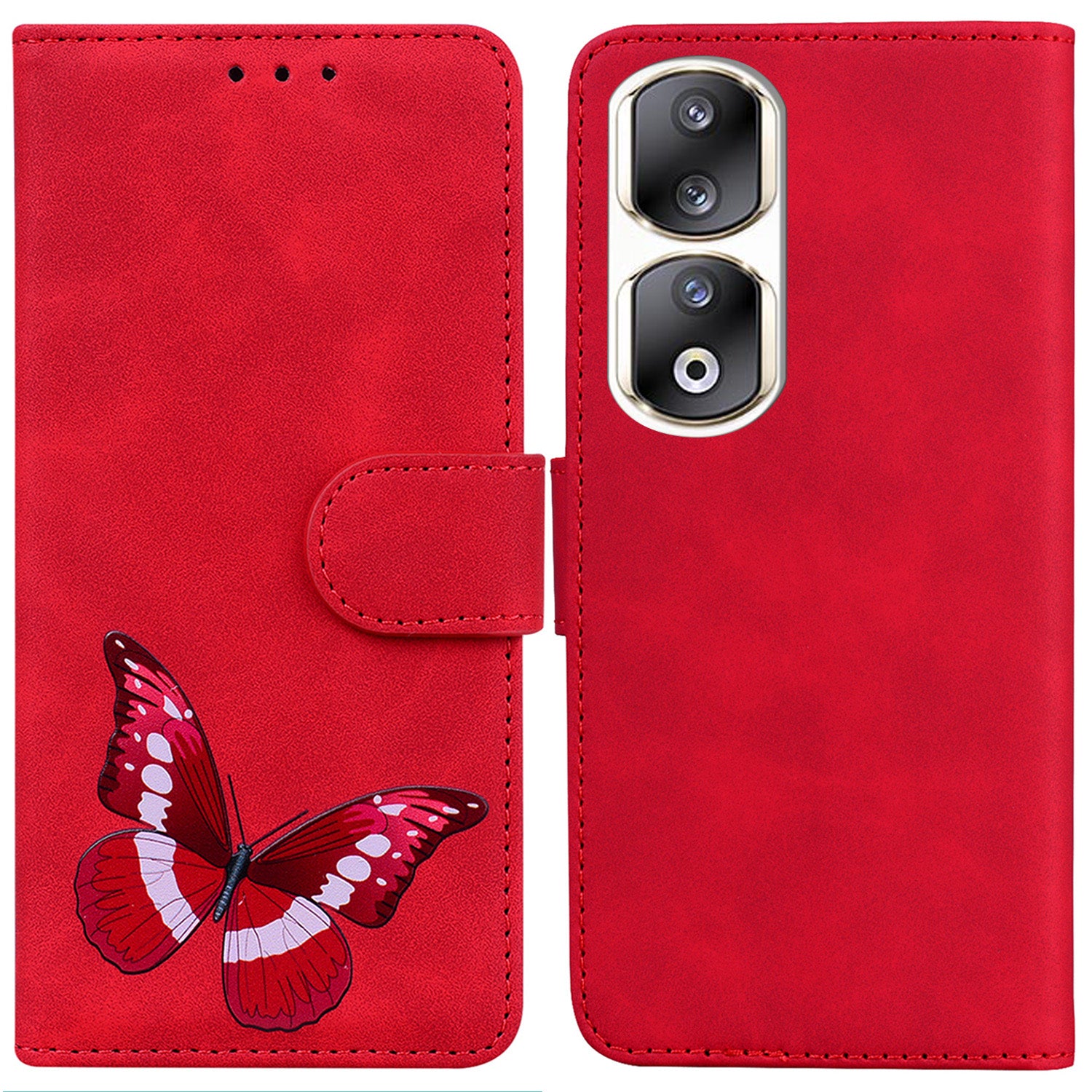 For Honor 90 Pro Anti-Scratch Wallet Phone Case Butterfly Printing Skin-Touch PU Leather Flip Cover