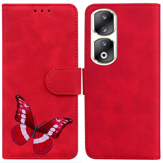 For Honor 90 Pro Anti-Scratch Wallet Phone Case Butterfly Printing Skin-Touch PU Leather Flip Cover