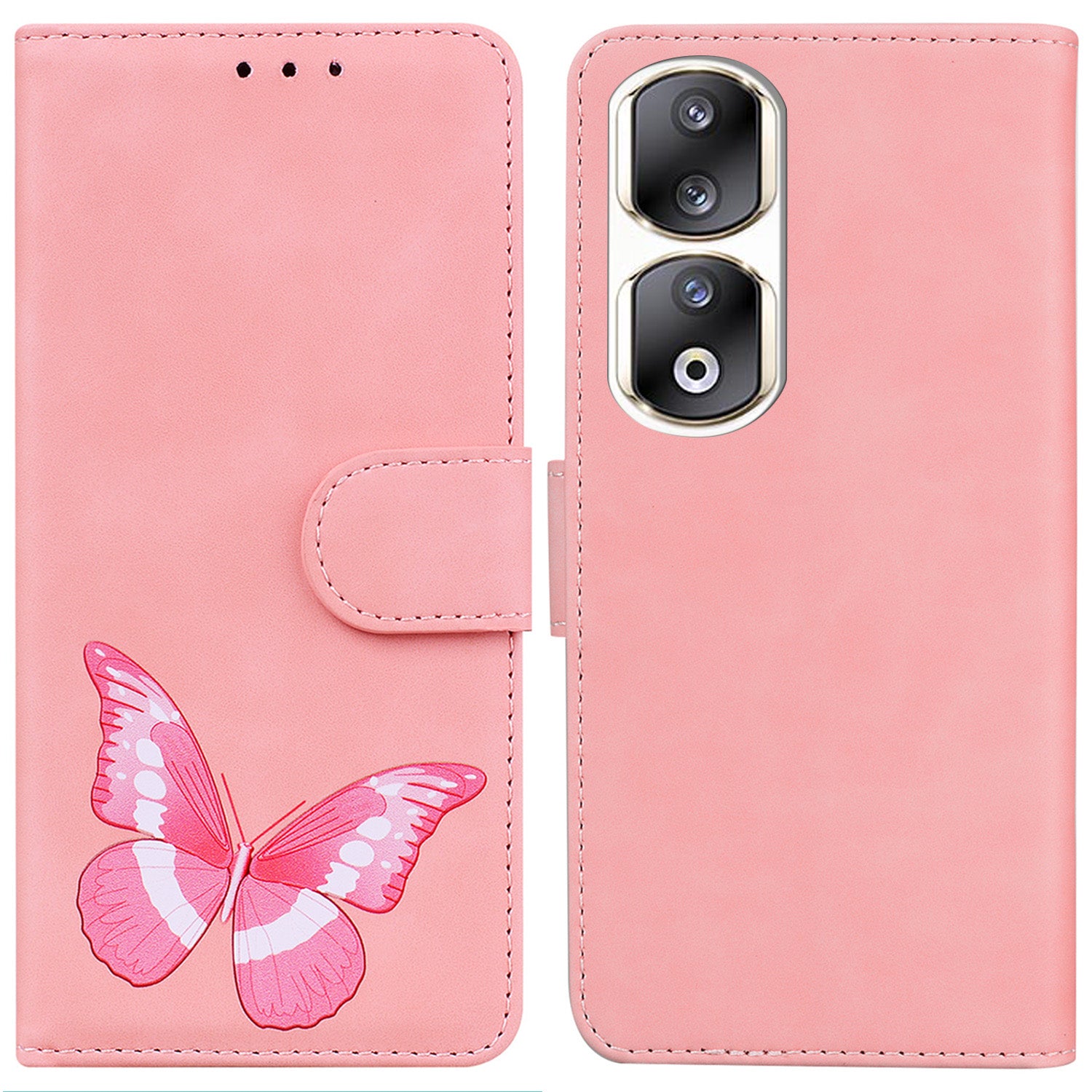For Honor 90 Pro Anti-Scratch Wallet Phone Case Butterfly Printing Skin-Touch PU Leather Flip Cover