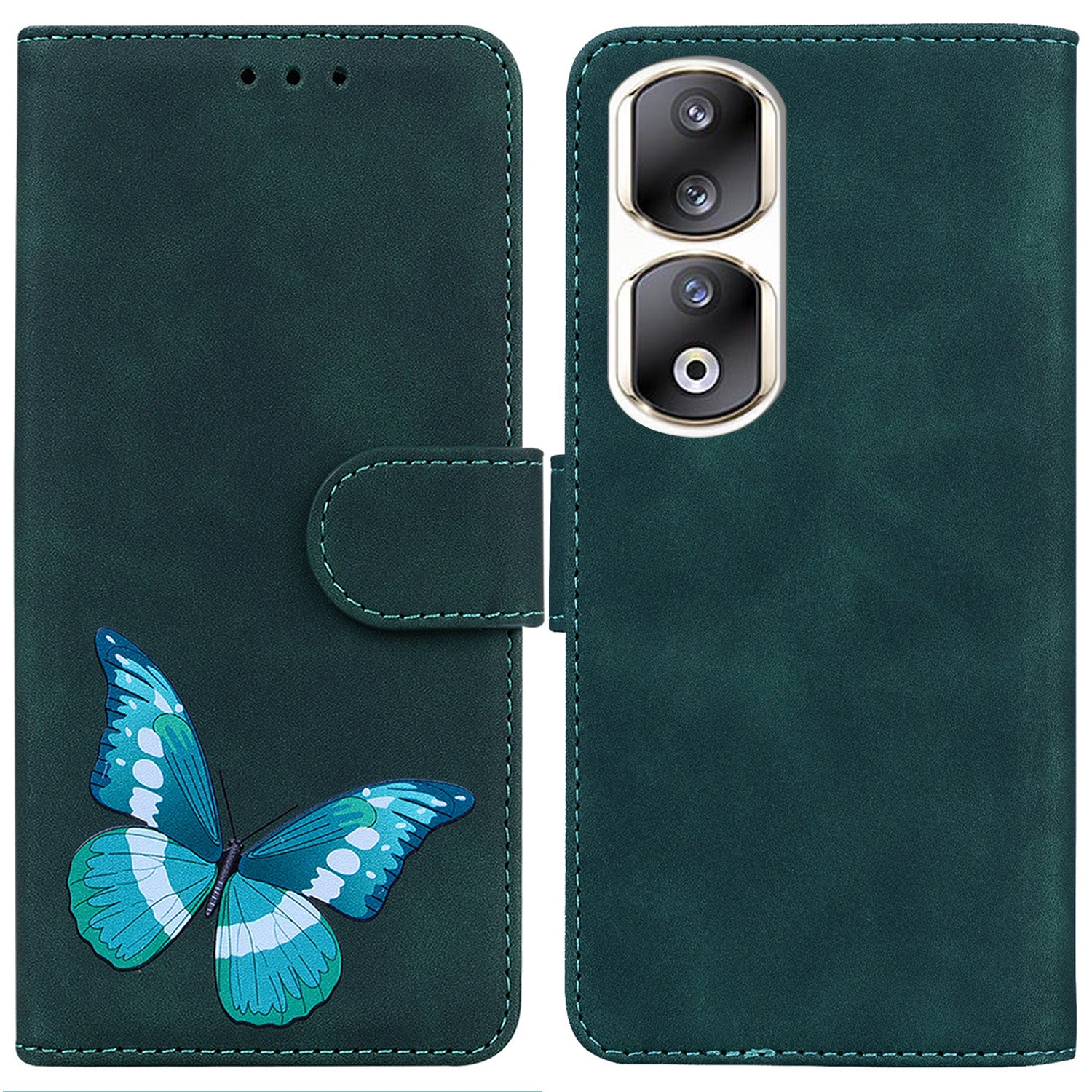 For Honor 90 Pro Anti-Scratch Wallet Phone Case Butterfly Printing Skin-Touch PU Leather Flip Cover
