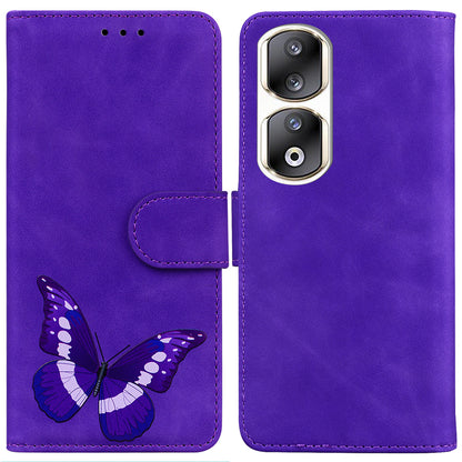 For Honor 90 Pro Anti-Scratch Wallet Phone Case Butterfly Printing Skin-Touch PU Leather Flip Cover