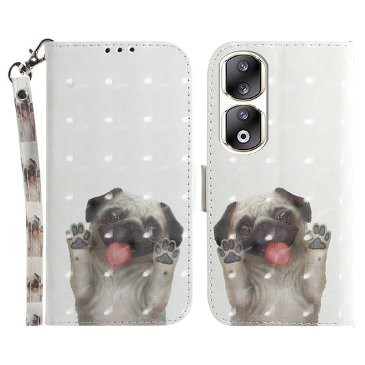 For Honor 90 Pro 3D Pattern Printed Case PU Leather Stand Wallet Phone Cover with Strap
